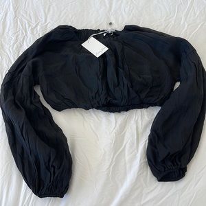 Vici Black crop top with balloon sleeves